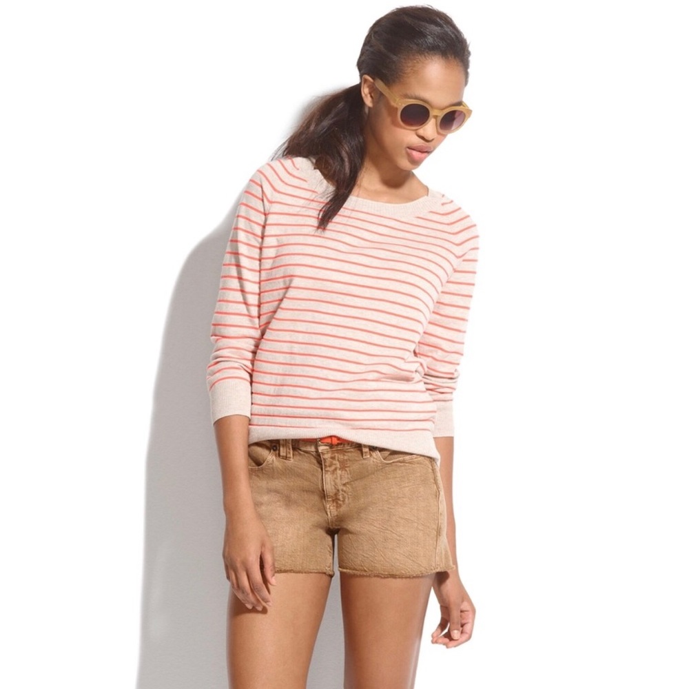 Madewell Tan And Orange Striped Sweater Sz M